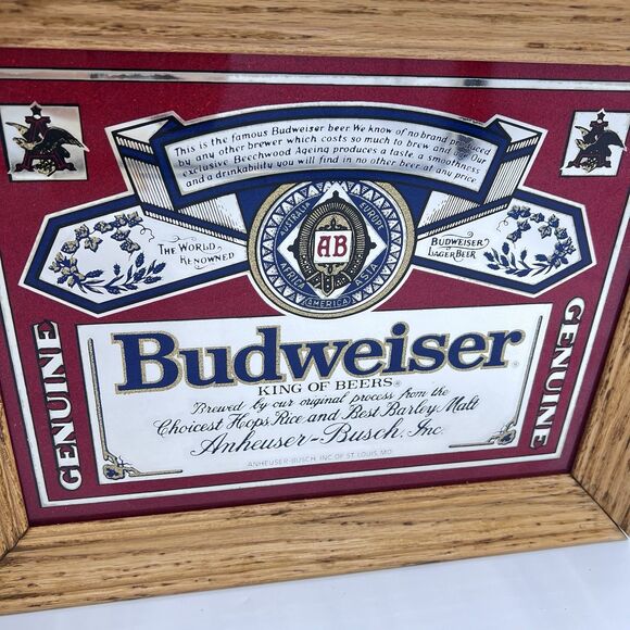 Vintage Budweiser Beer Advertising Solid Wood Framed Mirror Sign Bud-NOS 1981 - Picture 4 of 9